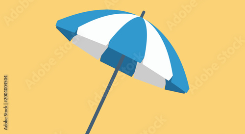beach umbrella with blue and white stripes on yellow background