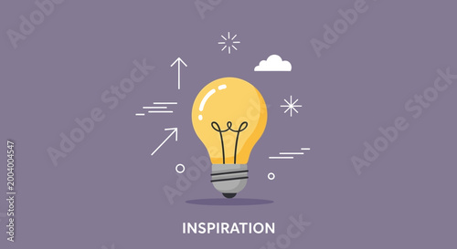 light bulb with arrows and stars on purple background