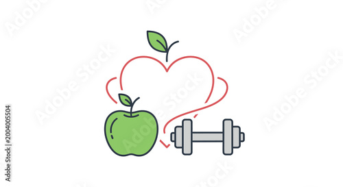 apple and dumbbell with heart shape connecting them