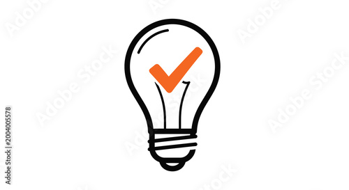 light bulb with orange checkmark on white background