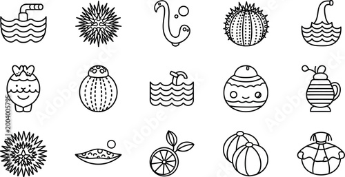 Tableau sur toile Black and white line of various fruits and vegetables line fruits cactus prickly