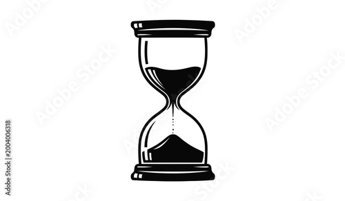A striking black and white illustration depicts an hourglass with sand flowing downwards embodying the passage of time silhouette high quality professional detailed modern