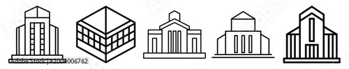 Modern architectural building icons simple line art set for design.