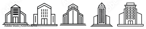 Contemporary building designs simple vector outlines for graphic projects.