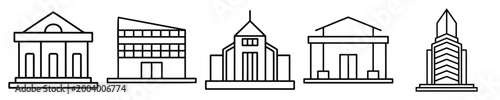 Architectural facade icons simple line art vector set for commercial design.