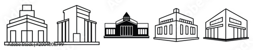 Architectural building icons simple line art vector collection.