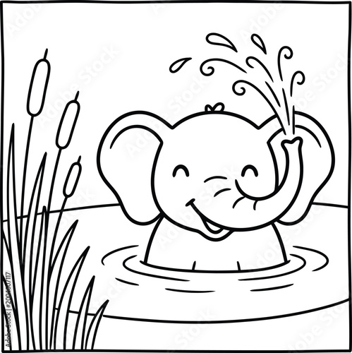 Bold and Easy Elephant Coloring Page - Cozy Moment Cute Kawaii Wild Animal Minimalist Line Art Vector Illustration for Adults and Kids Relaxing Activity Book Asset