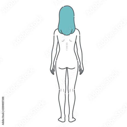 痩せ型の成人女性の全身イラスト（後ろ姿）