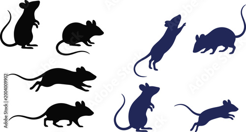 Foto Rat silhouette vector set with different poses isolated rodents black minimal an