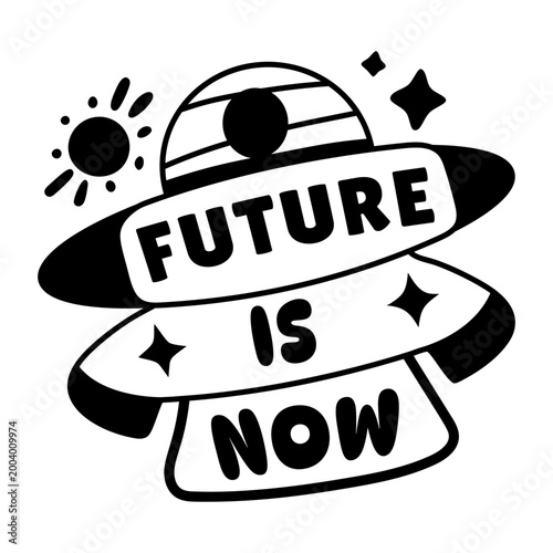 A glyph sticker of a satellite with stay updated typography 
