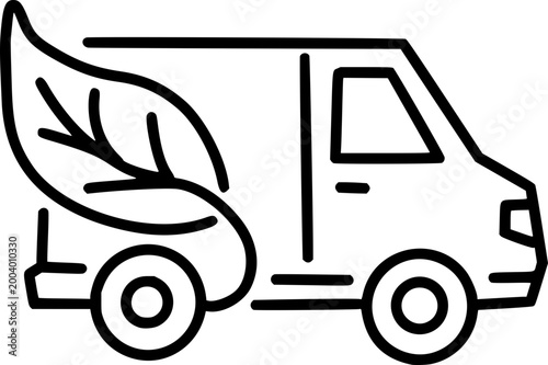 Green Delivery Van Icon Set Piece, Sustainable Logistics Transport Symbol