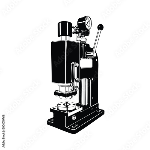 Cuadro en lienzo Silhouette set bundle industrial press machine with gauge and lever