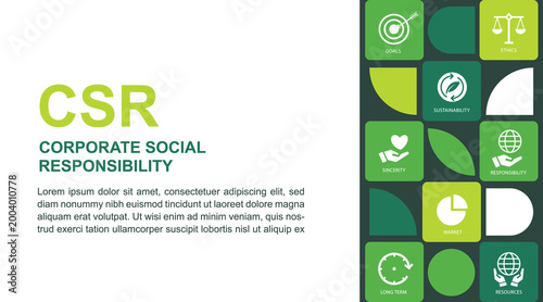 CSR Social Responsibility Concept Background with Key Aspects of Corporate Responsibility, Modern Vector Illustration