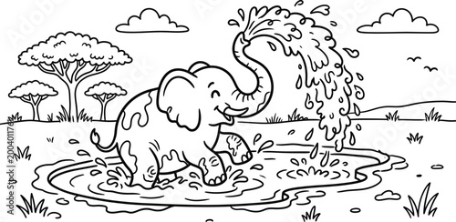 Bold and Easy Elephant Coloring Page - Cozy Moment Cute Kawaii Wild Animal Minimalist Line Art Vector Illustration for Adults and Kids Relaxing Activity Book Asset