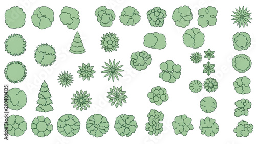 Various green 2D AutoCAD plant shapes and illustrations are displayed