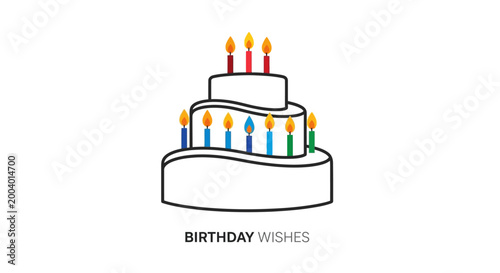 Birthday cake with colorful candles and wishes message