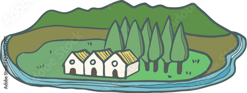 Tableau sur toile hand drawn village