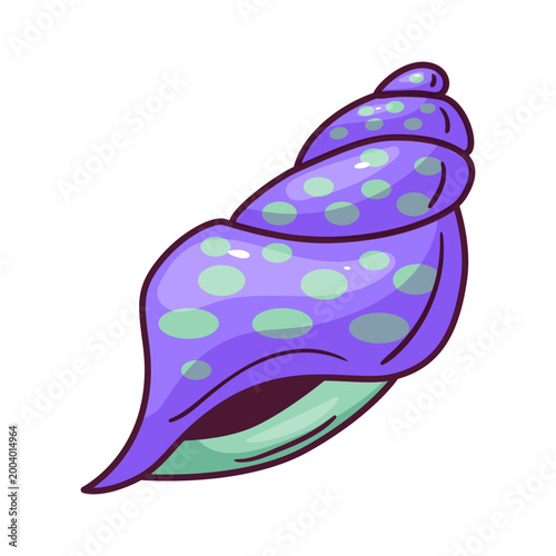 Purple tropical seashell illustration isolated on light background. marine ocean shell design for beach theme, summer vacation, coastal decor and nature graphic projects