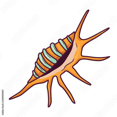 Spiky tropical seashell illustration isolated on light background. exotic marine shell design for ocean theme, beach decor, summer vacation and coastal graphic projects