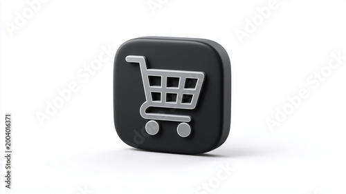 Black shopping cart icon on white background for ecommerce concepts