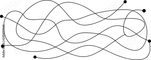 Abstract network graph with interconnected nodes and flowing lines on white background