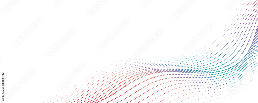 Fototapeta premium Abstract Colorful Particle Wave Background with Gradient Dotted Lines on White