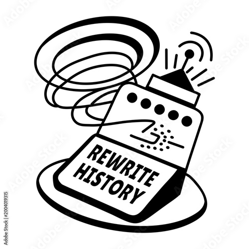 A glyph sticker of a device with rewrite history typography 
