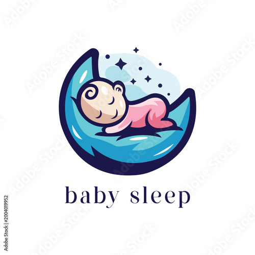Baby Sleep Logo – Cute Sleeping Child Moon Night Illustration