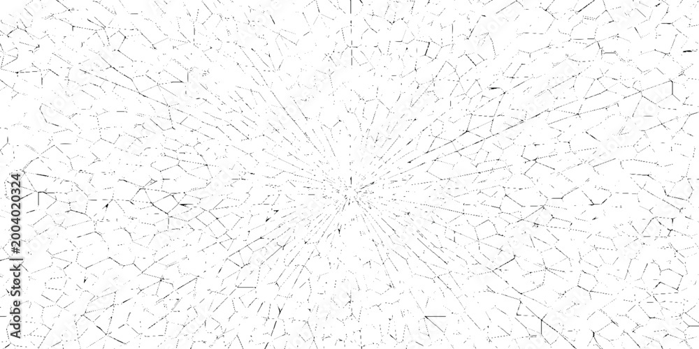 Fototapeta premium Cracked glass grunge texture with radial fracture pattern on white background for design and decoration