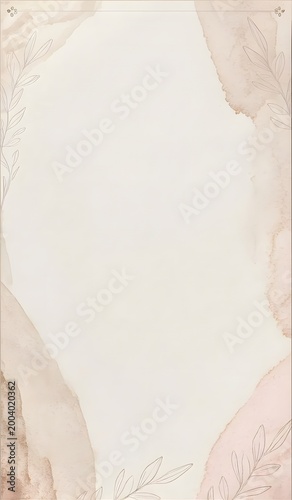 Minimal watercolor frame background with leaves