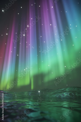 Aurora lights over water night sky