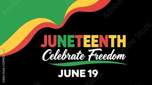 Juneteenth graphic design features bold typography and flowing colors to commemorate the historic holiday.
