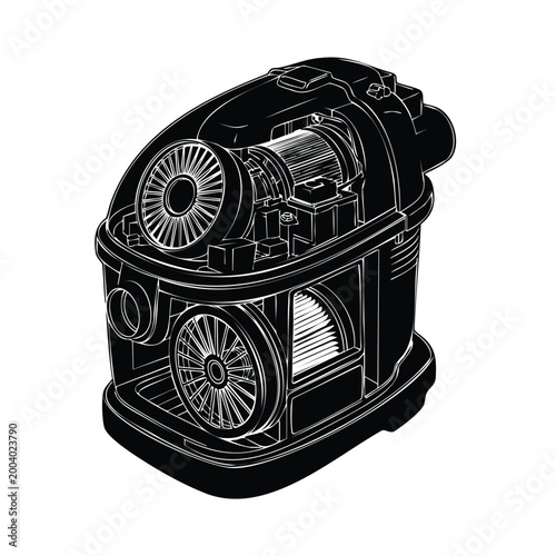 Vacuum cleaner internal parts silhouette set bundle vector.