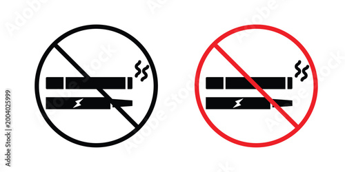 No smoking including electronic cigarettes sign vector editable stroke. logo symbol illustration.