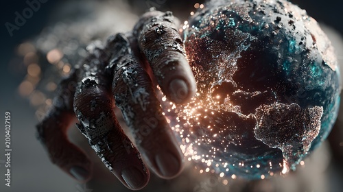 Digital hand holds a glowing Earth, illustrating global data network and connectivity.