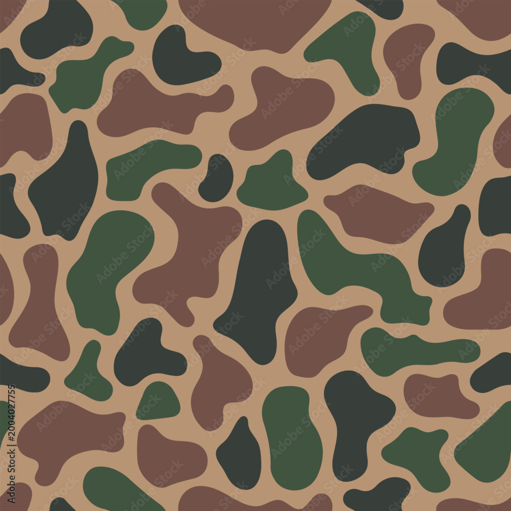 Naklejka premium Classic Duck Hunter Camouflage Vector, Vintage Frogskin Seamless Pattern, Old School Forest Marsh Concealment, Heritage Green and Brown Texture