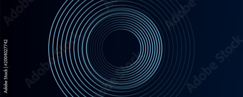 Blue abstract background with glowing circles. Swirl circular lines pattern. Geometric spiral. Twirl element. Modern graphic design. Futuristic technology concept.