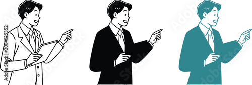 Professional man pointing finger forward while holding digital tablet for presentation art.