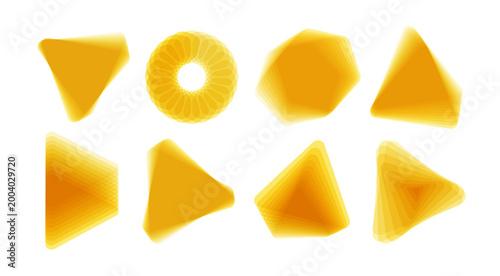 Geometric triangular, hexagonal, and circular elements isolated on a white background. Offset and overlapping layers. Semi-transparent element. Template for an invitation to an event or conference.