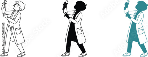 Man scientist looking at test tube illustration set for laboratory experiments design.