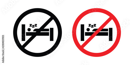 Sleepover ban sign vector editable stroke. logo symbol illustration.