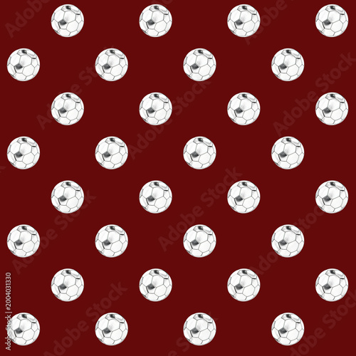 A football-pattern design set against a dark red background. A seamless pattern featuring the geometric texture of a football.