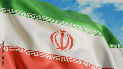 Bild auf Leinwand Iranian flag waving in wind close up, against the background of the sky with clo
