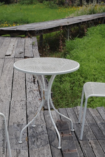 table and chairs in the garden