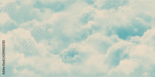 Color halftone texture of blue sky with clouds. Abstract cloud pattern vector dotted pixel texture background with copy space. Vintage cloudy sky