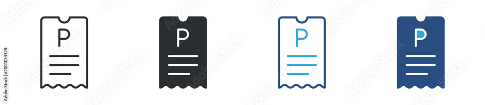 Fototapeta premium Parking ticket icon set. receipt with parking symbol. transport fine and billing concept. vector illustration.