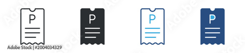 Parking ticket icon set. receipt with parking symbol. transport fine and billing concept. vector illustration.