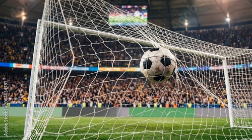 Celebration of victory soccer match highlights stadium action shot intense atmosphere player perspective goal net shaking