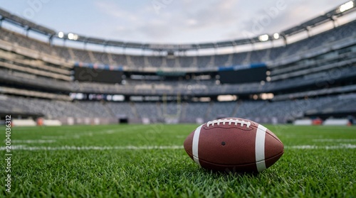 Football isolated on green field metlife stadium sports photography open-air environment ground level athletic concept
