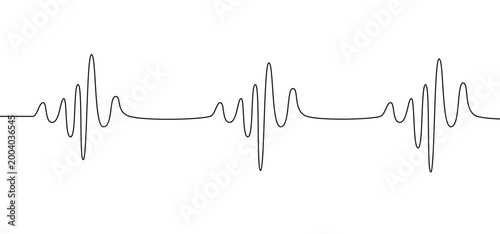 Heart cardiogram continuous one line drawing on white background. continuous lines heart beats drawing. wave pulse. heart rate pulse. vector illustration